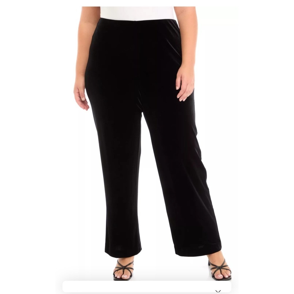 The Limited Plus Size 2X Black Velvet Pull-On Wide-Leg Pants Mid-Rise